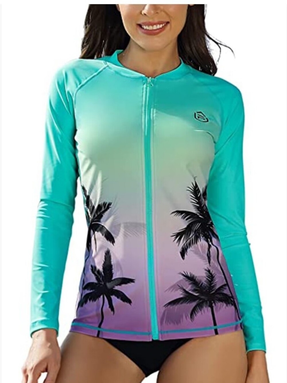 ATTRACO Women's Long Sleeve Rash Guard UV Sun Protection Mint Green Zip S